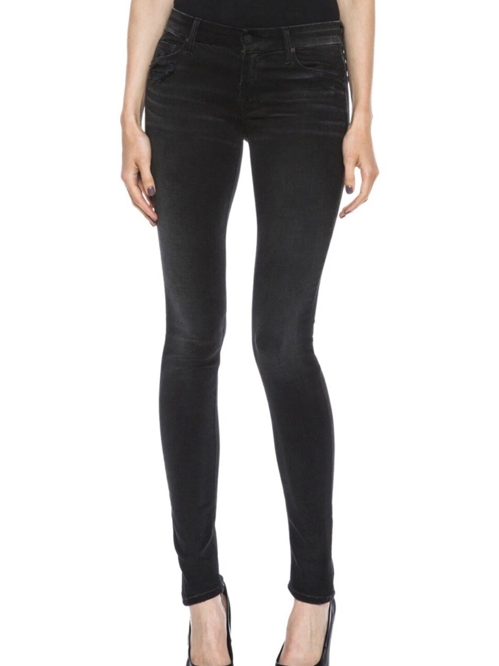 MOTHER The Looker Destroyed Ride Skinny Jeans Black Size 27 Distressed
